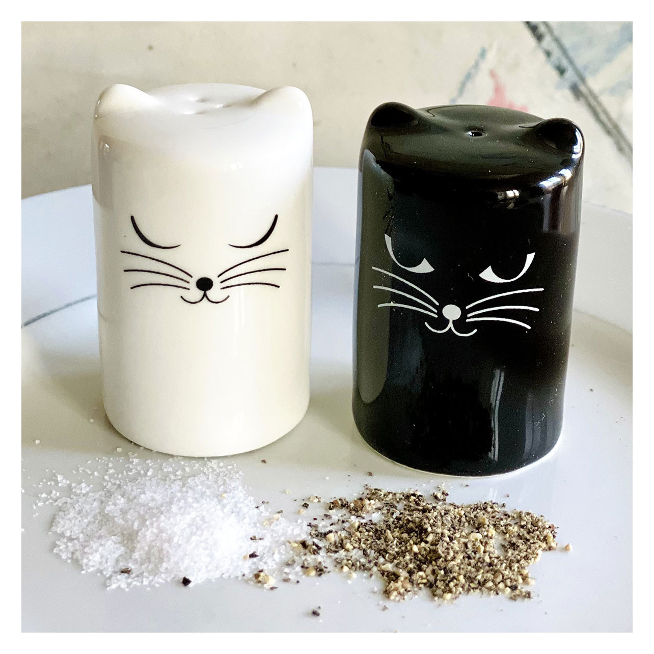 Pylones Saliera E Pepiera Hugcats In Porcellana – Design Gatti Che Si Abbracciano, Nero E Bianco, Lavabile In Lavastoviglie