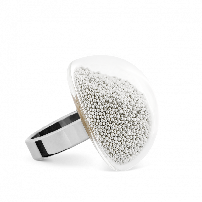 Bague en verre Dome Medium Billes Argent Pylones