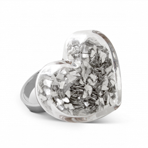 Bague en verre soufflée - Coeur Medium Paillettes