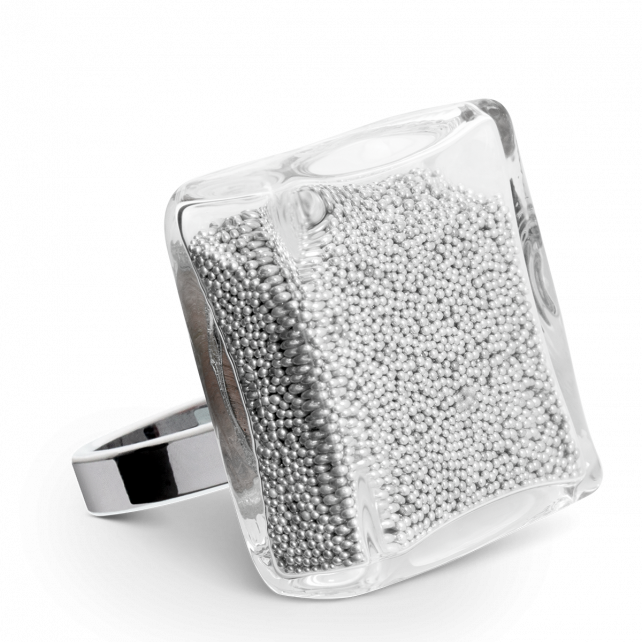 Bague en verre Carre Giga Billes Argent Pylones