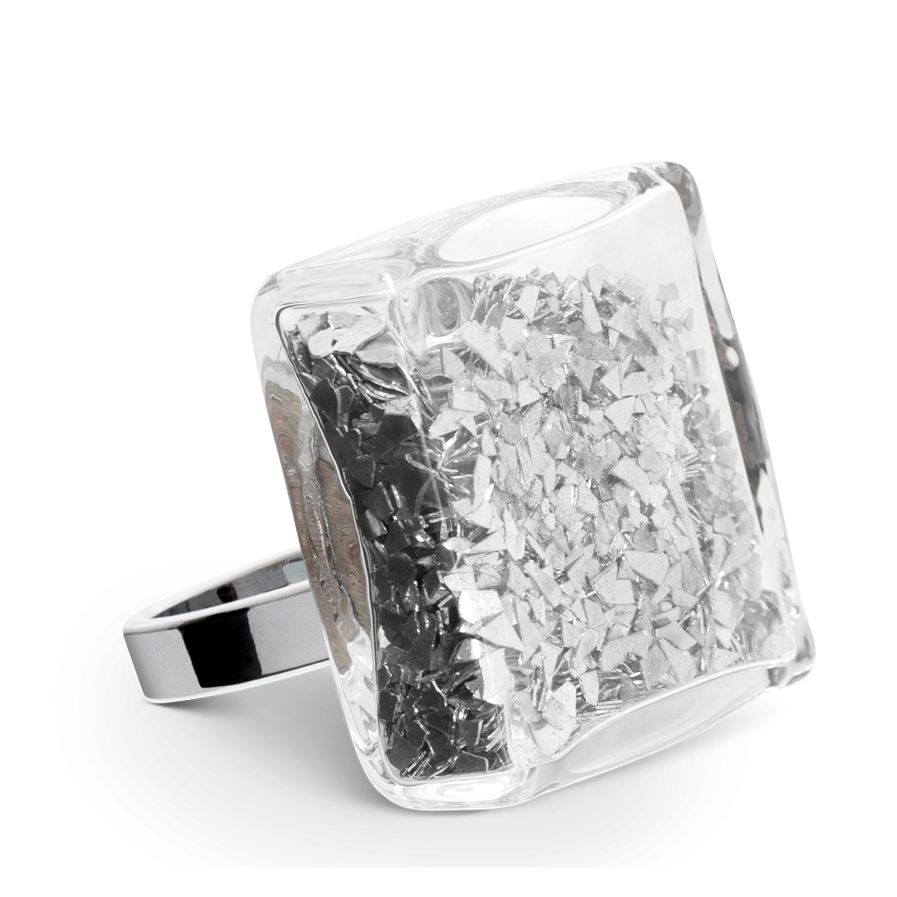Glass ring Carré Mini Paillettes Silver Pylones