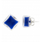 29119 - Boucles d\'oreilles clou en verre soufflées - Carré Billes - Bleu Foncé