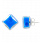 29101 - Boucles d\'oreilles clou en verre soufflées - Carré Milk - Bleu roi