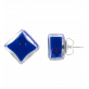 29101 - Boucles d\'oreilles clou en verre soufflées - Carré Milk - Bleu Foncé