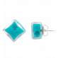 29101 - Boucles d\'oreilles clou en verre soufflées - Carré Milk - Turquoise