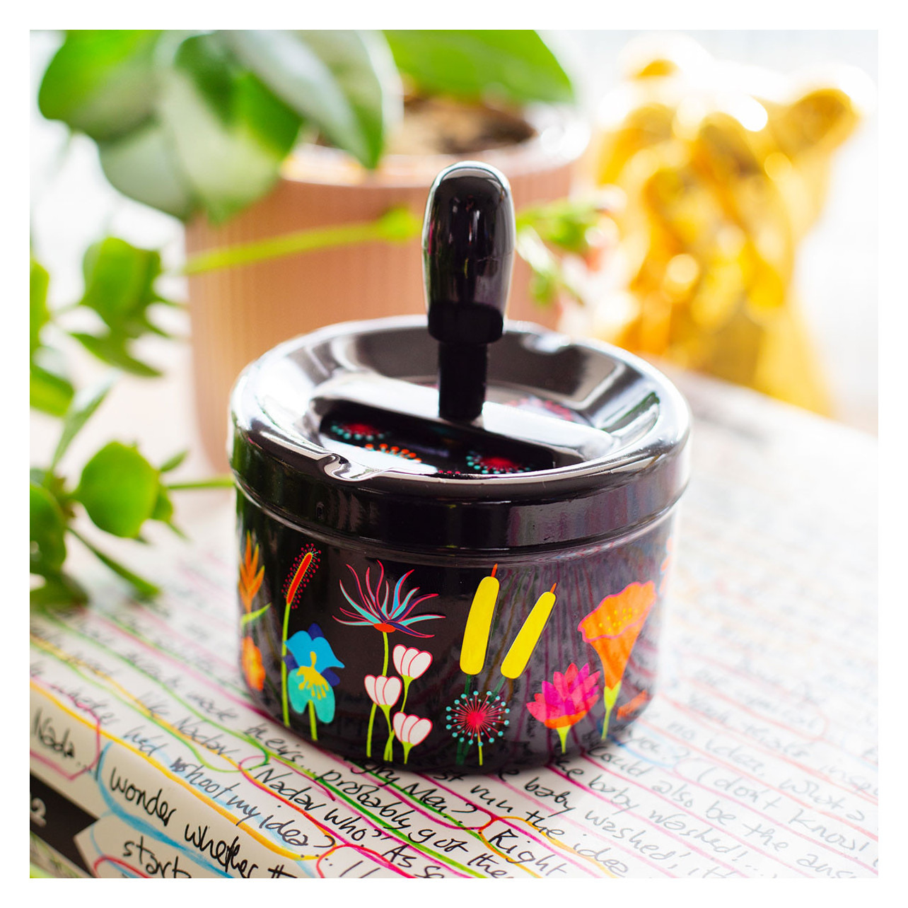 Cendrier Poussoir - Cendrier Avec Couvercle Rotatif Anti-Odeur - Modèle Pratique