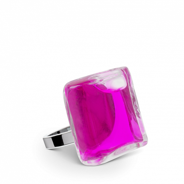 Bague en verre Carre Mini Transparent Rose Pylones