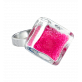 30730 - Bague en verre soufflée - Losange Nano Billes - Fushia