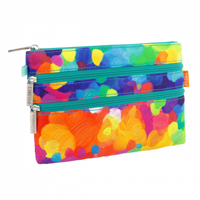 Pylones Zip Pouch - Pochette In Poliestere Con 3 Cerniere, Camouflage Multicolore, 20x13x1 Cm, Organizer Per Documenti, Banconote, Penne, Lavabile