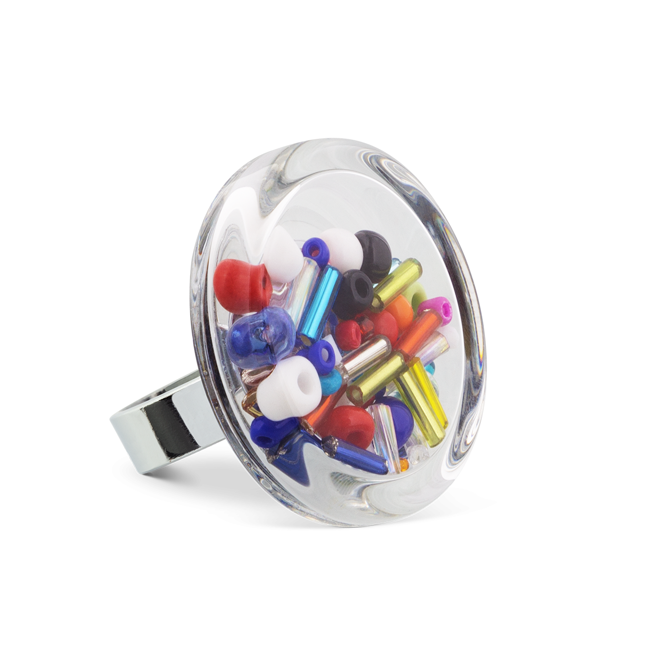 Bague Fantaisie Fleur Multicolore En Strass Verre - Taille 60 - Métal Argenté - Très Chic, Sans Emballage