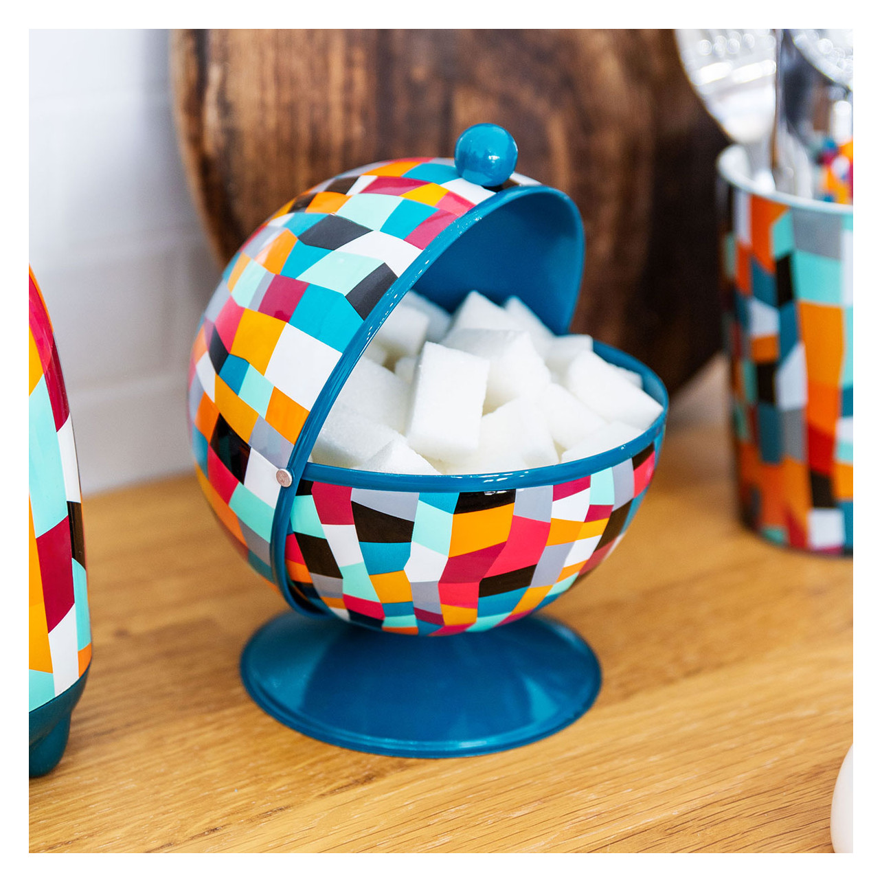 Boîte à Sucre Ronde PYLONES – Multicouleur – Métal – Hauteur 14 Cm – Déco Cuisine