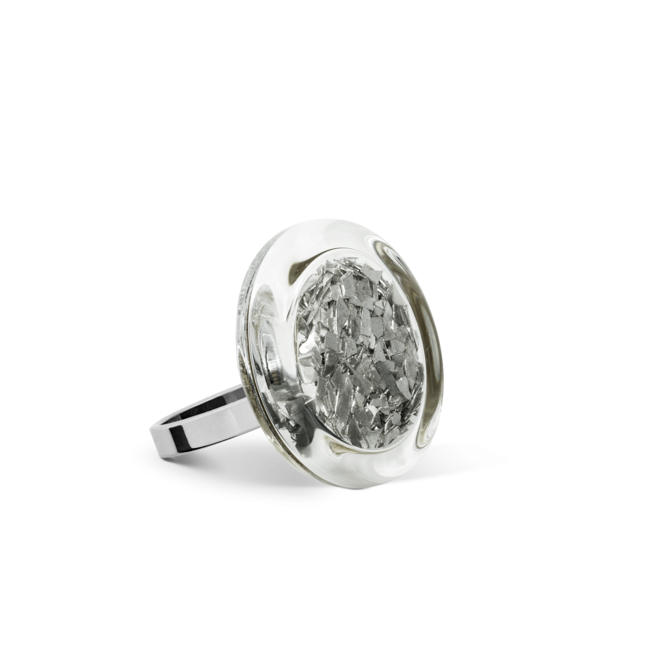 Bague En Verre Soufflé Pailleté - Or, Argent, Bronze - Taille 60 - Bijou Rétro Occasion Parfait état