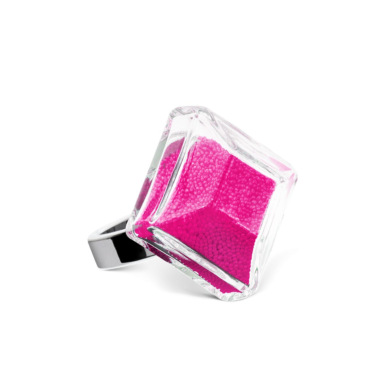 Bague Ancienne En Verre Soufflé Rose - Taille 53 - Forme Ruban - Occasion Très Bon État