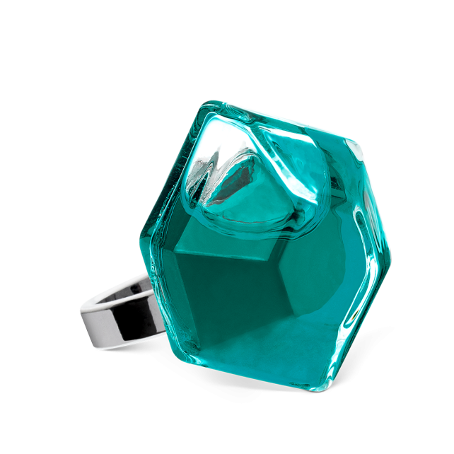 Bague en verre soufflee Energie Medium transparent Turquoise Pylones