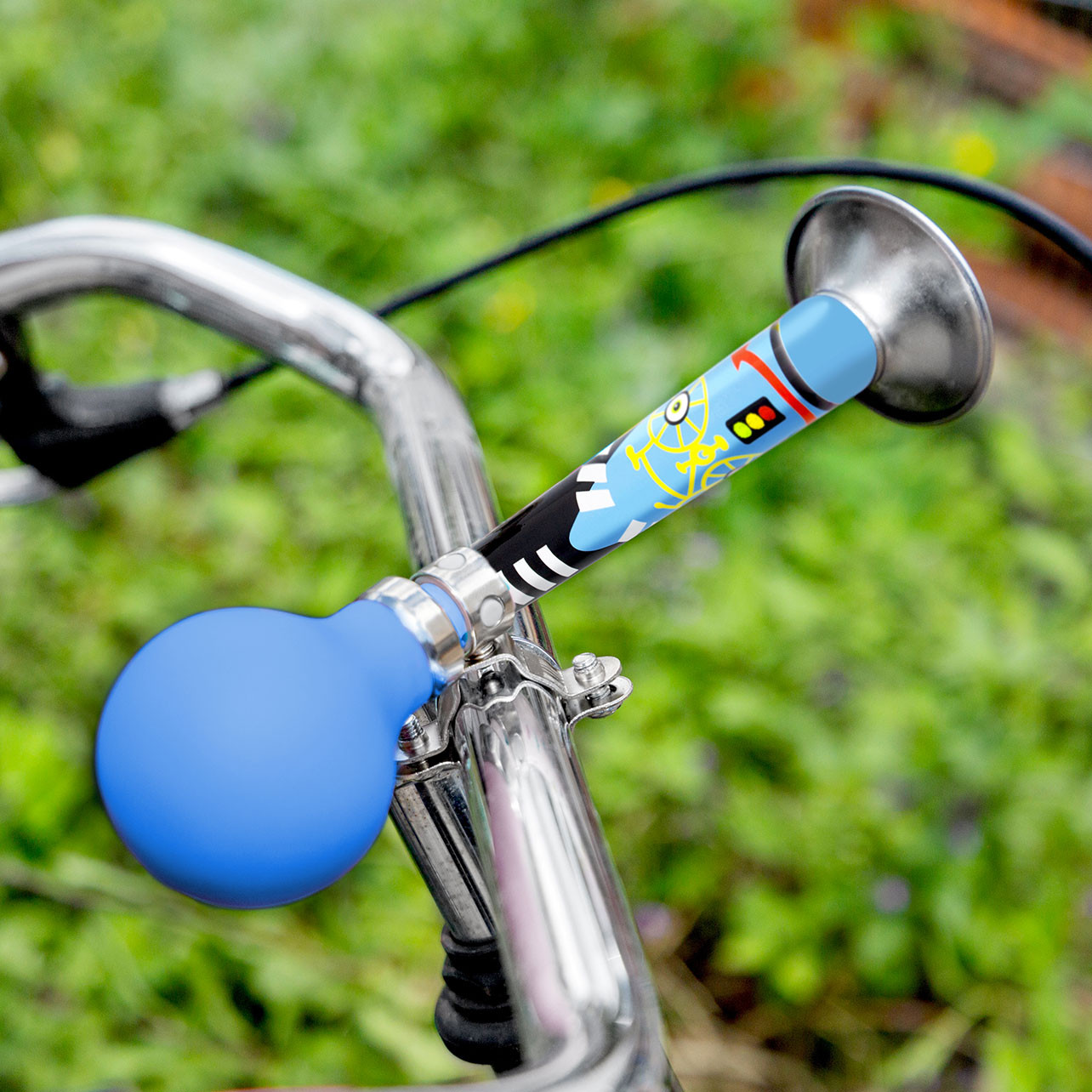 Klaxon Pour Vélo 'Pouet Blue' - 21,5 X 5,5 Cm - Acier Inoxydable, ABS, PVC - Son Amusant Pour Vélo, Poussette, Caddie