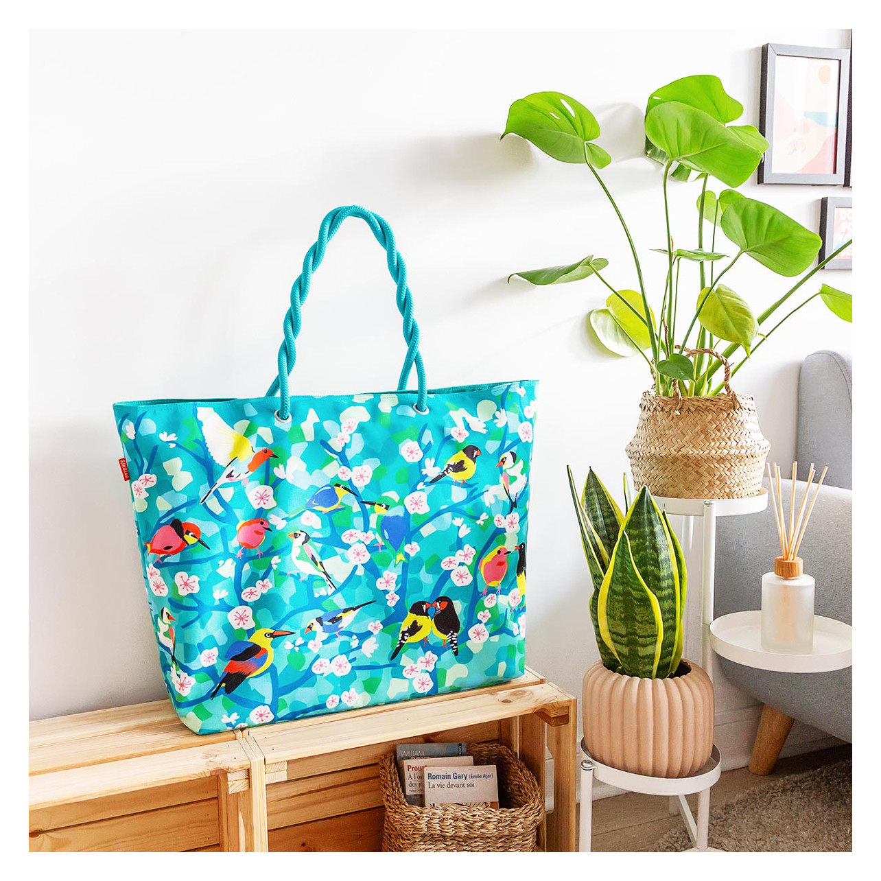 Grand cabas de plage - Beach Bag - Birds - Pylones