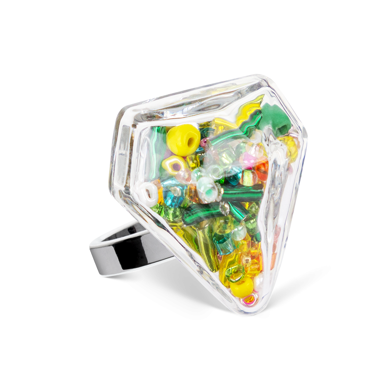 Bague En Verre Soufflé Pailleté - Taille 60 - Or, Argent, Bronze - Bijou Rétro