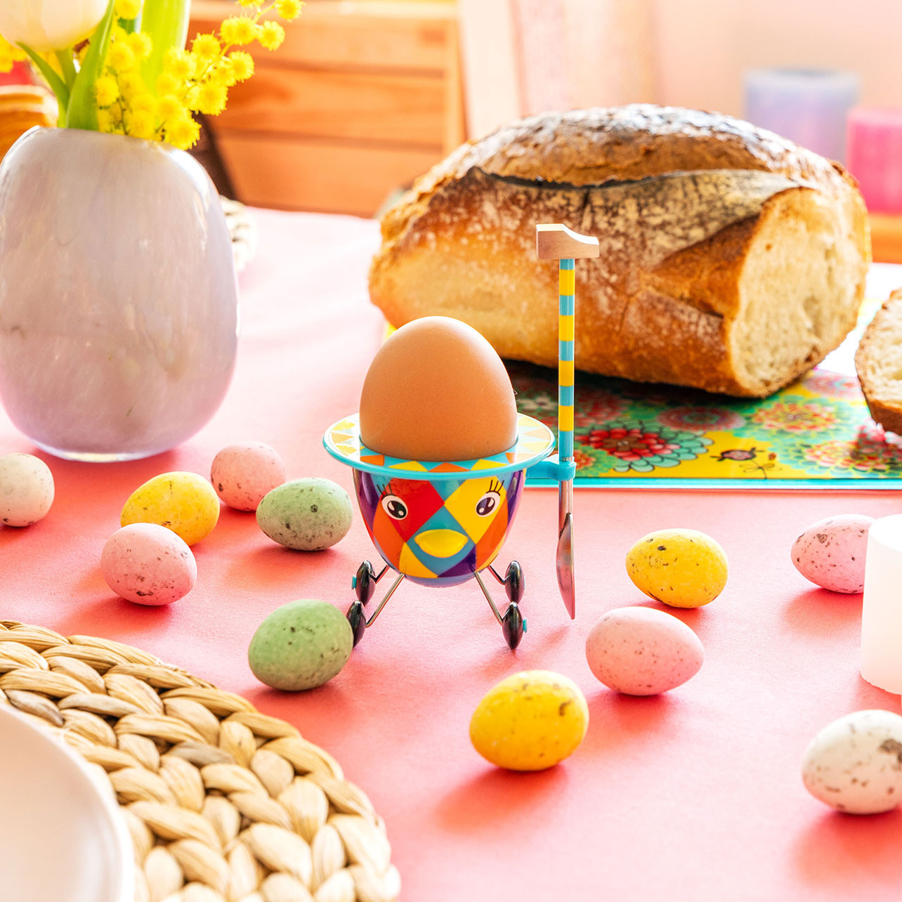 Portauovo Con Rompiguscio A Testa Di Gallo - Bianco, Per Aprire Uova Senza Guscio - Foto 5