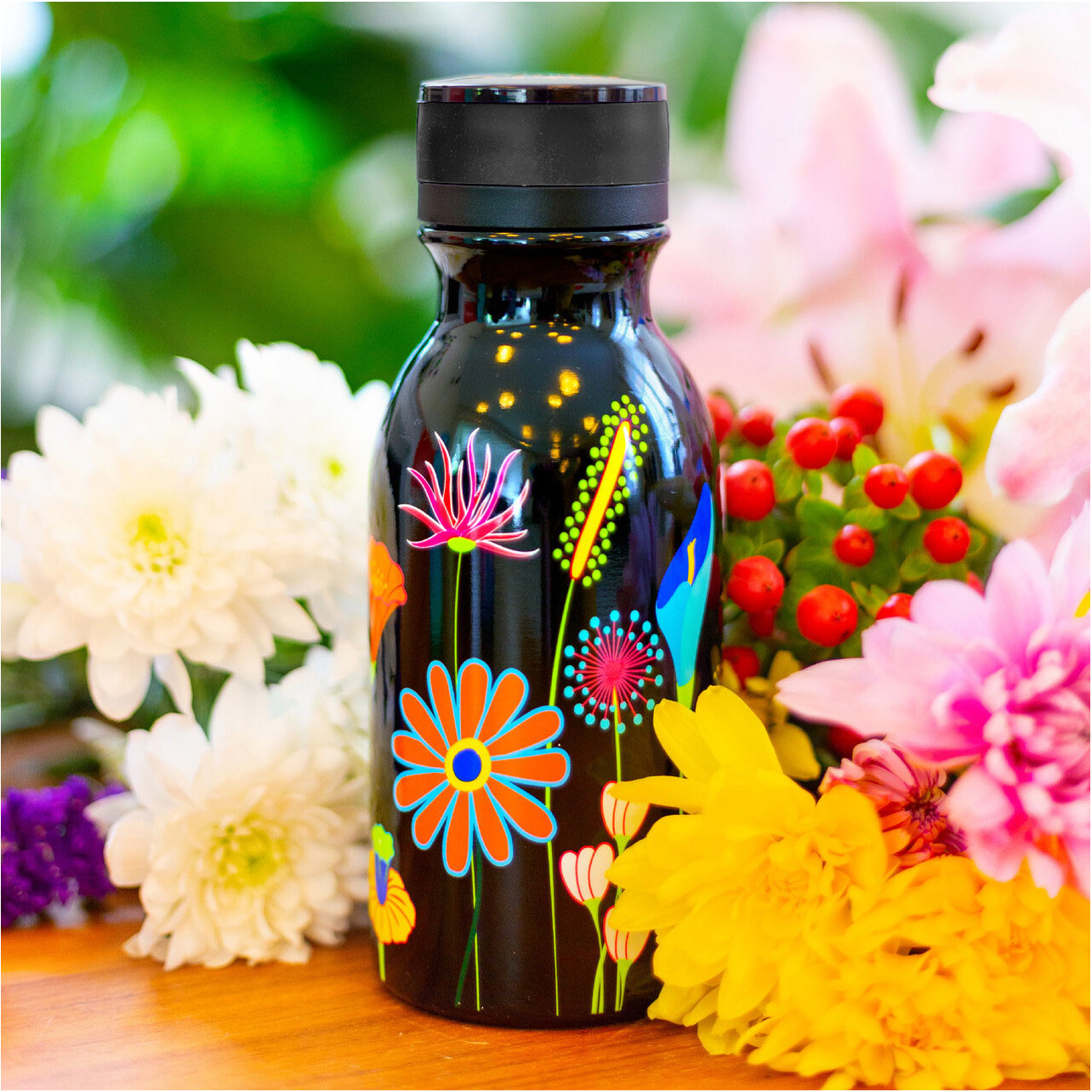 Pylones Keep Cool Bottle – Thermosflasche Mit Mohnblumen-Design, Hält 9 Stunden Warm