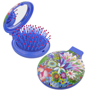 Foldable hairbrush with mirror - Lady Retro