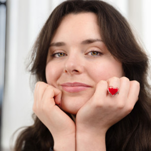 Bague en verre soufflé - Coeur Nano Milk