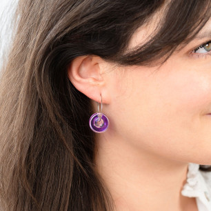 Boucles d'oreilles crochet en verre soufflé - Donut transparent