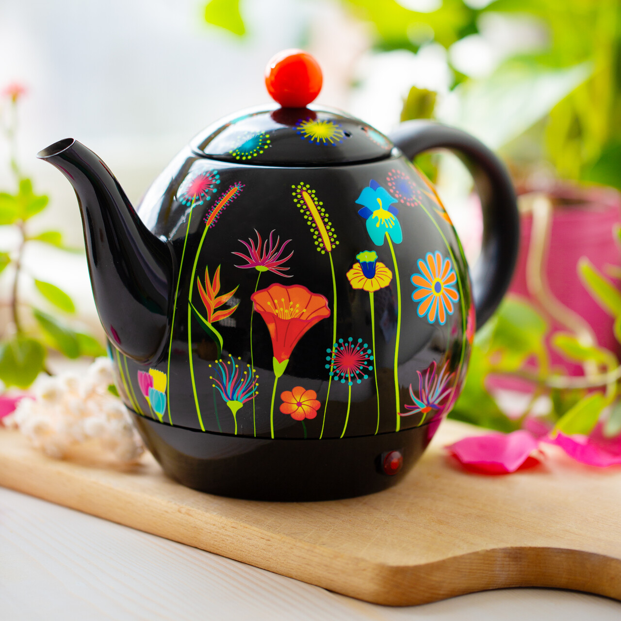 Ceramic Electric Tea Kettle With Floral Motif