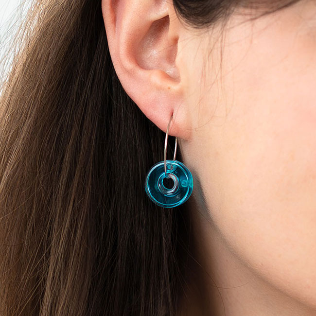 Boucles d'oreilles crochet en verre soufflé - Donut transparent
