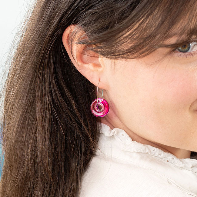 Boucles d'oreilles crochet en verre soufflé - Donut transparent